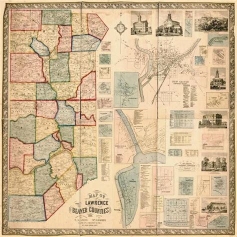 1860 Lawrence And Beaver Counties Wall Map 1860 Massachusetts United