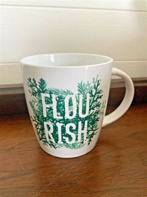Starbucks Flourish White Evergreen Large Ceramic Coffee Mug Cup 12 Fl