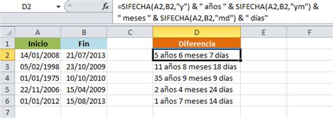 Calcular años meses y días entre dos fechas en Excel Excel Total
