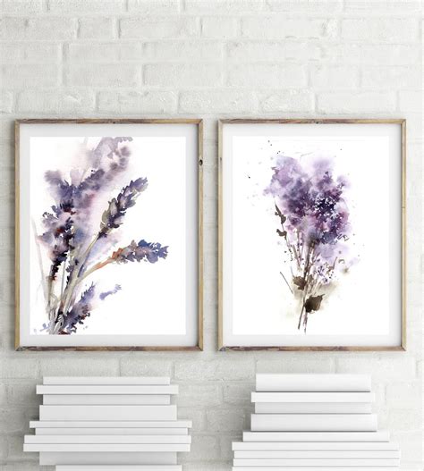 Purple Florals Painting Set Of 2 Art Prints Abstract Etsy Purple