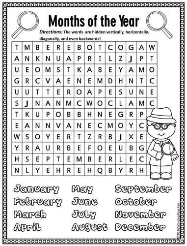 Months Of The Year Word Searches 2 Levels Teaching Resources