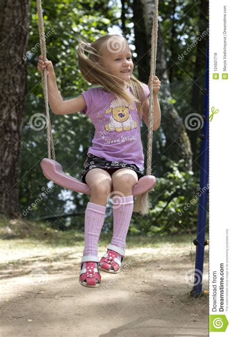 Girl Rides A Swing Stock Illustration Illustration Of Caucasian 124501719