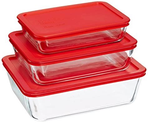 Pyrex 6 Piece Bakewarecookware Set With Red Plastic Covers — Deals