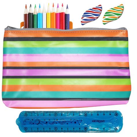 16pce Back To School Stationery Kit Stripes Kids Bundle Pencils