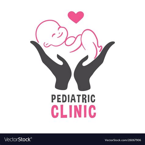Newborn On Hand And Heart On Pediatric Clinic Logo Vector Image On