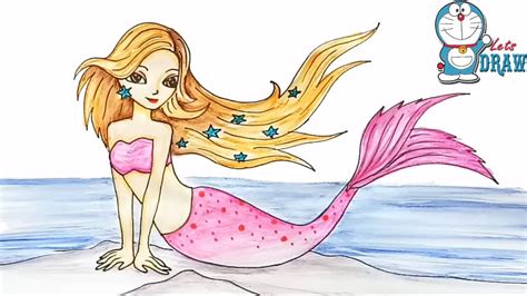 How To Draw A Barbie Mermaid At The Sea Step By Step