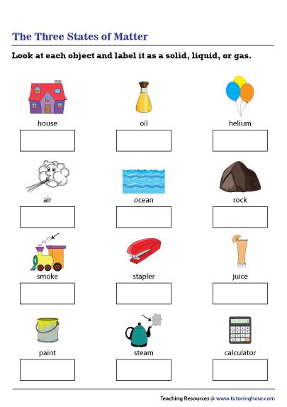 Identifying Three States Of Matter Worksheet