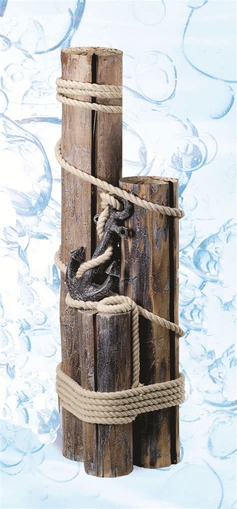 Decorative Nautical Piling With Rope And Anchor 30 Inch Wooden Pilings