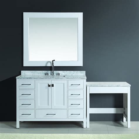 D vanity in white with marble vanity top in carrara white, mirror and makeup table has an estimated arrival for online stocking of the beginning of march which is subject to change. Design Element London 48-inch White Single Sink Vanity Set ...