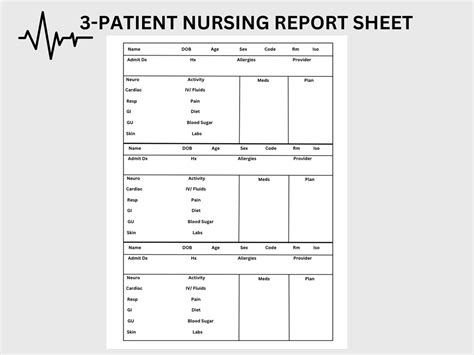 3 Patient Nursing Report Sheet Nursing Brain Sheet Nursing Etsy