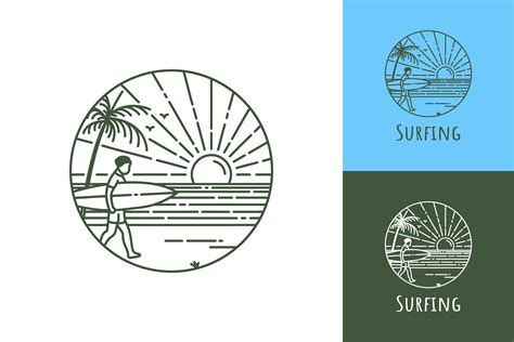 Line Art Logo Of Surfing On Beach Graphic By Sabavector · Creative Fabrica
