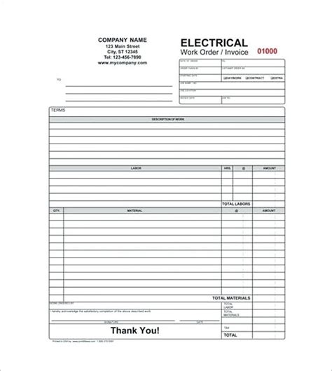 Electrical Contractor Receipt Free Service Invoice Template Format