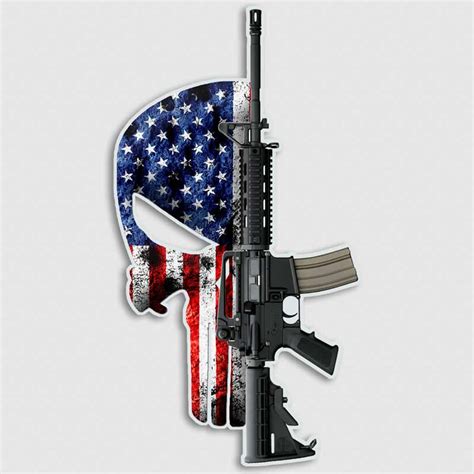 American Flag Punisher Skull Gun Decal Assault Rifle Sticker