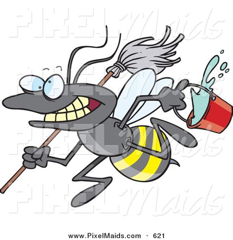 Clipart Of A Cartoon Busy Janitorial Bee On A Cleaning Spree By