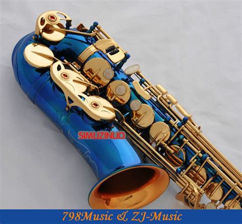 Blue Paint Gold Bell Alto Saxophone Sax High F Eb Keys Saxofon With