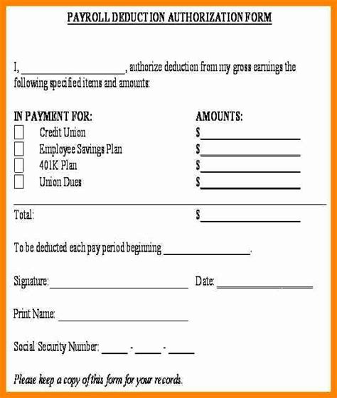 Payroll Deduction Authorization Form Template Collection