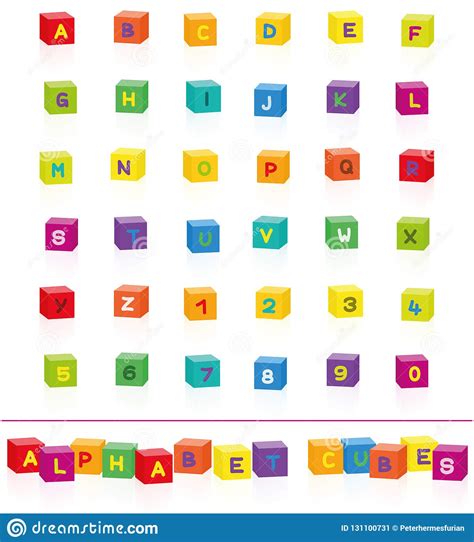 Colorful Cubes Alphabet Letters Numbers Font Stock Vector