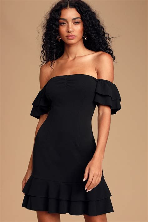 Chic Off The Shoulder Dress Black Ots Dress Mini Dress Lbd Lulus