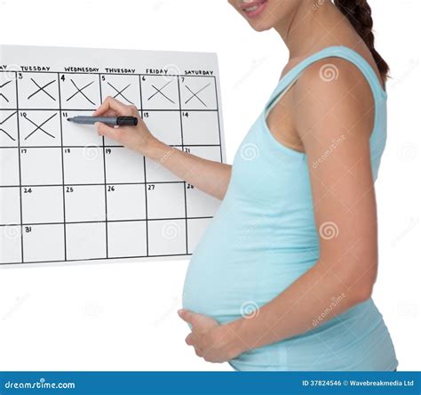 Pregnant Woman Marking Off Dates On The Calendar Stock Photo Image Of