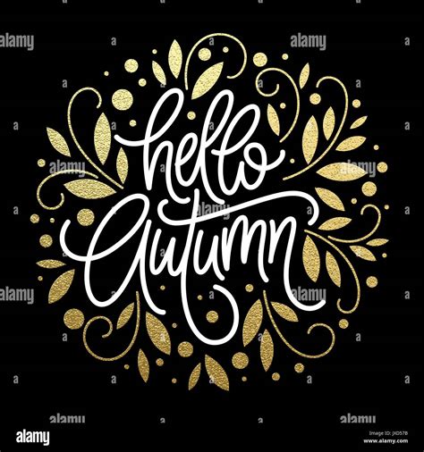 Autumn Hand Drawn Vector Typography With Line Leaf Pattern In Golden