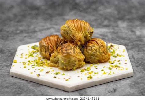 Mussel Baklava Pistachio Closeup Traditional Middle Stock Photo