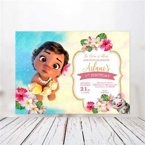 Editable Disney Princess Baby Moana Birthday Party Invitation Diy