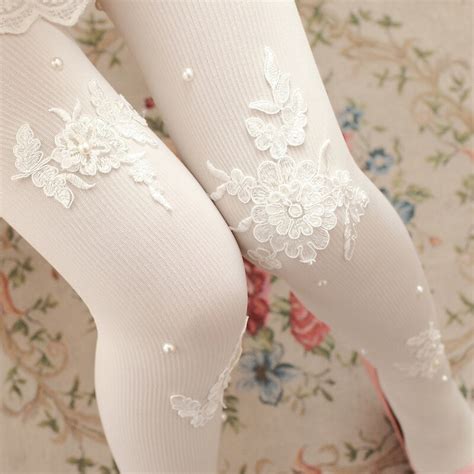 Sweet Whiteblack Flower Tights Fashion Womens Spring Pantyhose With
