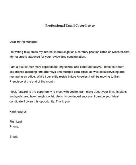 Most cover letters follow the same basic format, but the contents will be very different, depending on your goals and circumstances. FREE 21+ Email Cover Letter Examples in PDF | DOC | Examples