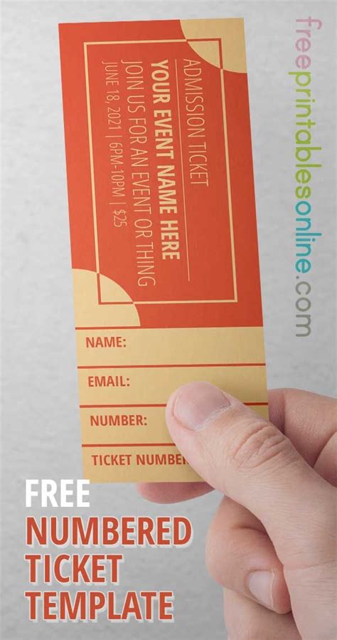 Orange Numbered Event Ticket Template Free Printables Online Ticket