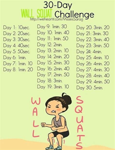 30 Day Wall Squat Challenge Workout Challenge Exercise Fitness