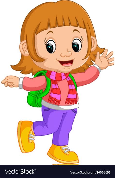 Illustration Of Cute Girl Go To School Cartoon Download A Free Preview