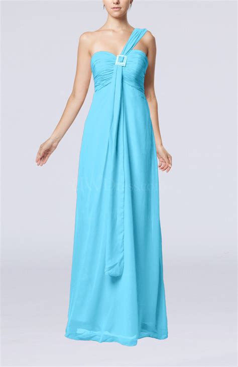 Turquoise Plain Empire Zipper Chiffon Floor Length Ruching Bridesmaid Dresses