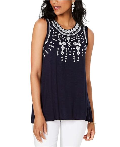 Buy Style And Co Womens Embellished Sleeveless Top Industrial Blue X