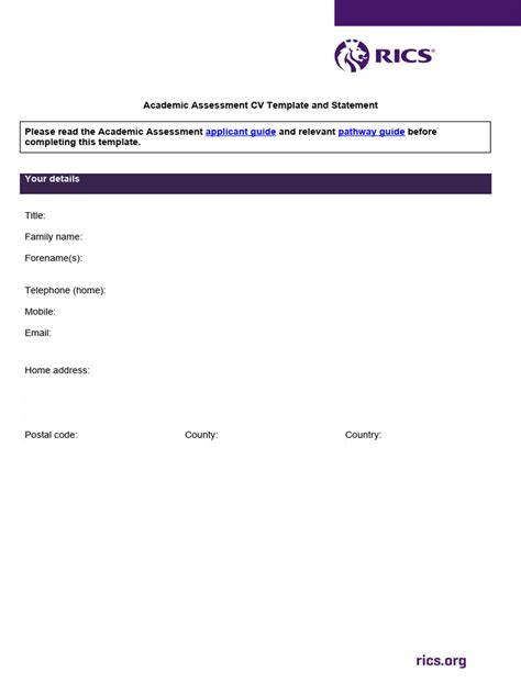 Rics Academic Assessment Cv And Statement Template As Of July 2023