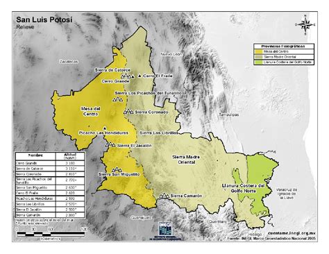 'mapa base del estado de san luis potosí'. Mapa para imprimir de San Luis Potosí Mapa en color de montañas de San Luis Potosí. INEGI de ...