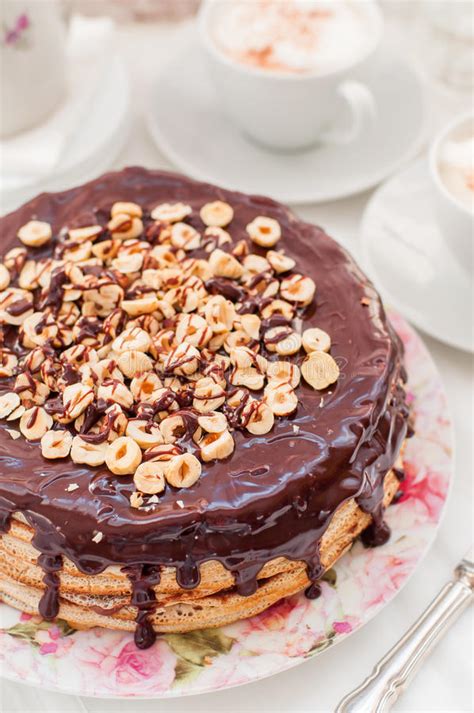 Chocolate And Hazelnut Crepe Cake Stock Image Image Of Cooked