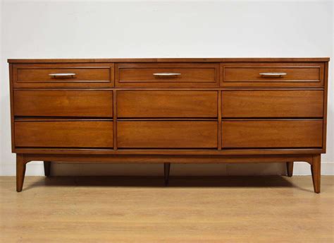 Dixie Mid Century 9 Drawer Walnut Dresser Mixed Modern Furniture