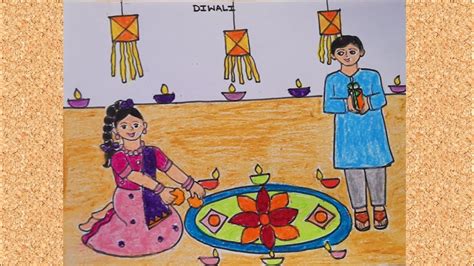 Learn To Draw Diwali Scene Drawing And Colouring Youtube