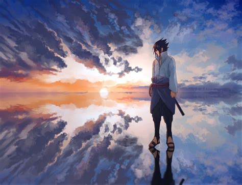 Download Reflection Horizon Water Sasuke Uchiha Sky Anime Naruto Hd