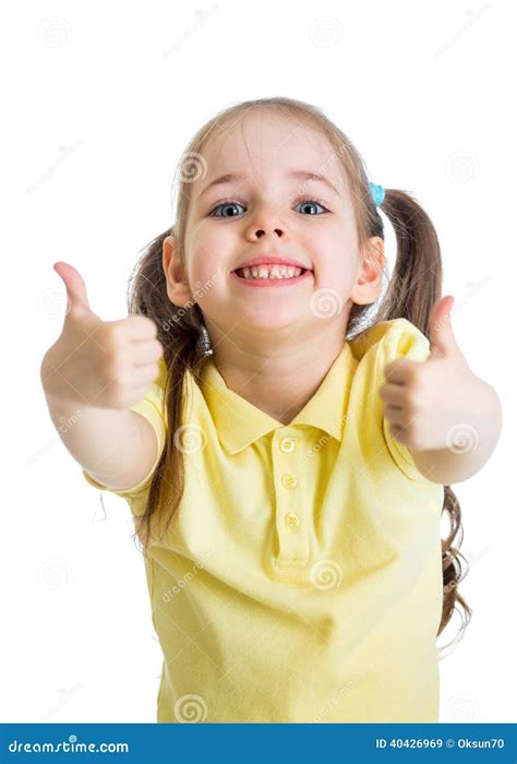 Happy Child Girl With Hands Thumbs Up Isolated Stock Image Image Of