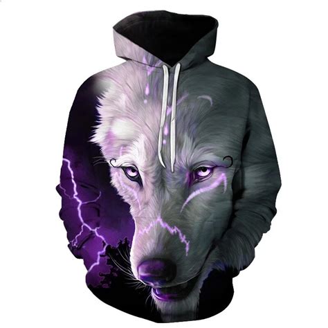 2018 3d Printed White Wolf Womenmen Purple Sweatshirt Hoodies Front