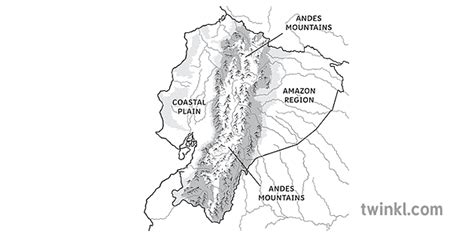 Ecuador Ambiente Topográfico Mapa Amazon Geografia Ks2 Preto E Branco Rgb