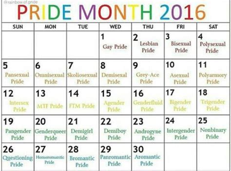 Lgbt Pride Month Calendar