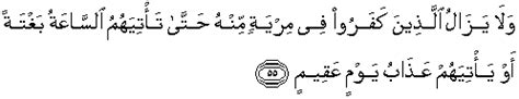 Sebagian ayat dari surah ini diturunkan di mekkah dan sebagian lagi di madinah, oleh karena itu para ahli tafsir berbeda pendapat mengenai golongan surah ini (makkiyah atau madaniyah). QS 22 : 55 Quran Surat Al Hajj Ayat 55 Terjemah Bahasa ...