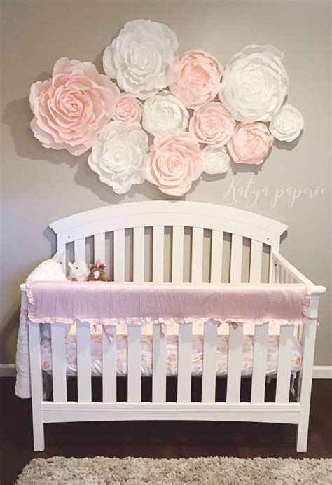 Add to favorites quick view Blush nursery wall paper flowers. Paper flower wall display. Shop window crepe paper flowers ...