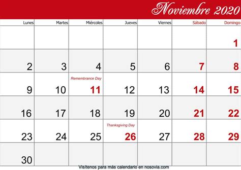 Calendario Noviembre 2020 Con Festivos Para Imprimir