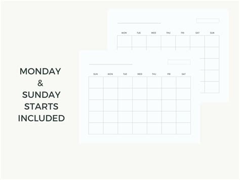 Blank Calendar Printable Calendar Minimal Calendar Simple Etsy