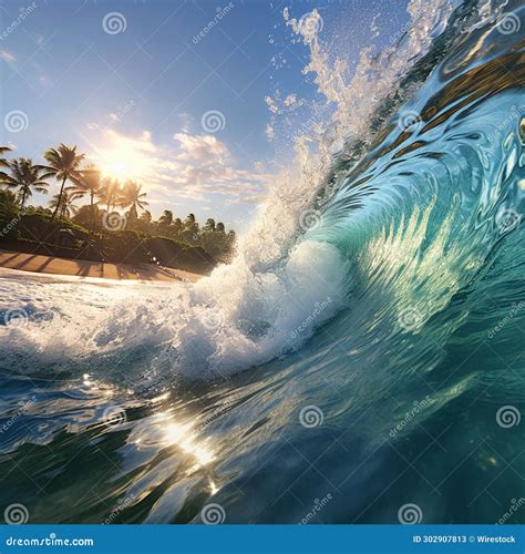 Majestic Ocean Wave Is Illuminated By A Brilliant Sunrise Ai Generated