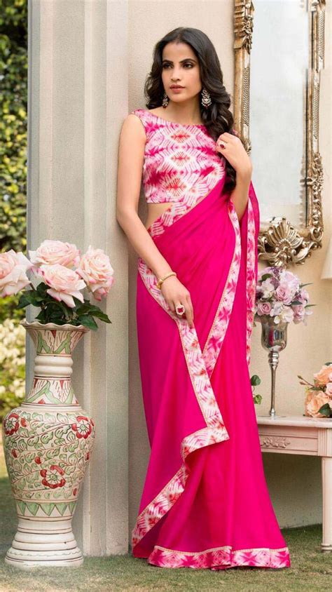 New Designer Pink Color Contrast Saree Blouse Combination