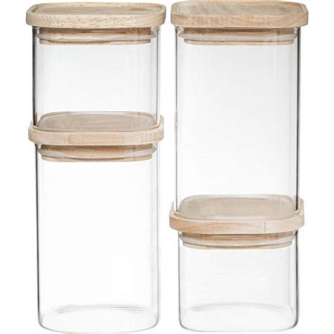 4 Stackable Glass Jars With Wooden Lids Estore
